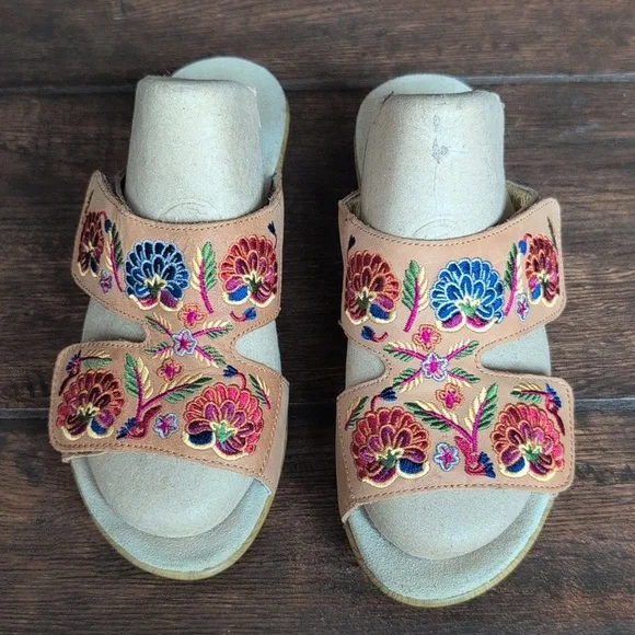 Alegria Linn Leather Floral Embroidered Wedge Sandals - Women's 38 (US 8) - Picture 2 of 8